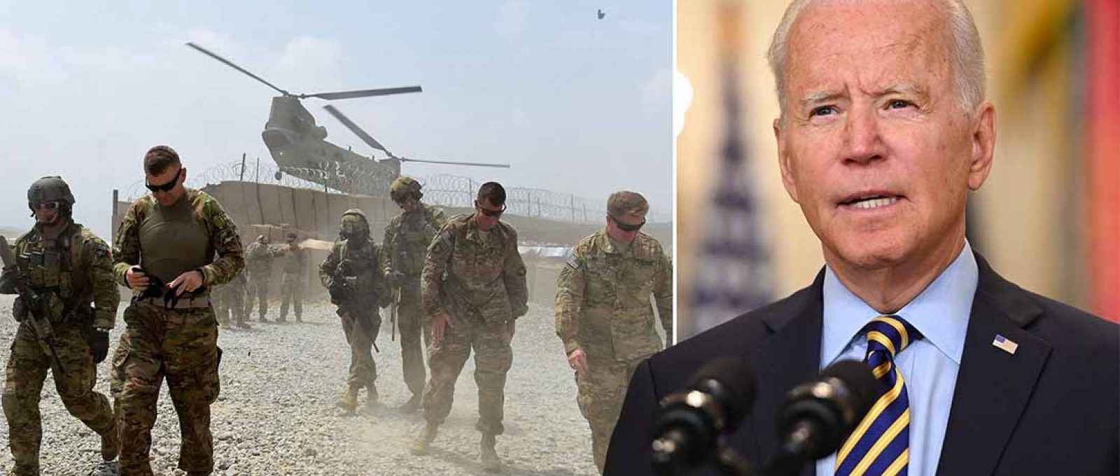 Montagem com imagens de Joe Biden e tropas americanas no Afeganistão (Fotos: AP/Getty Images).