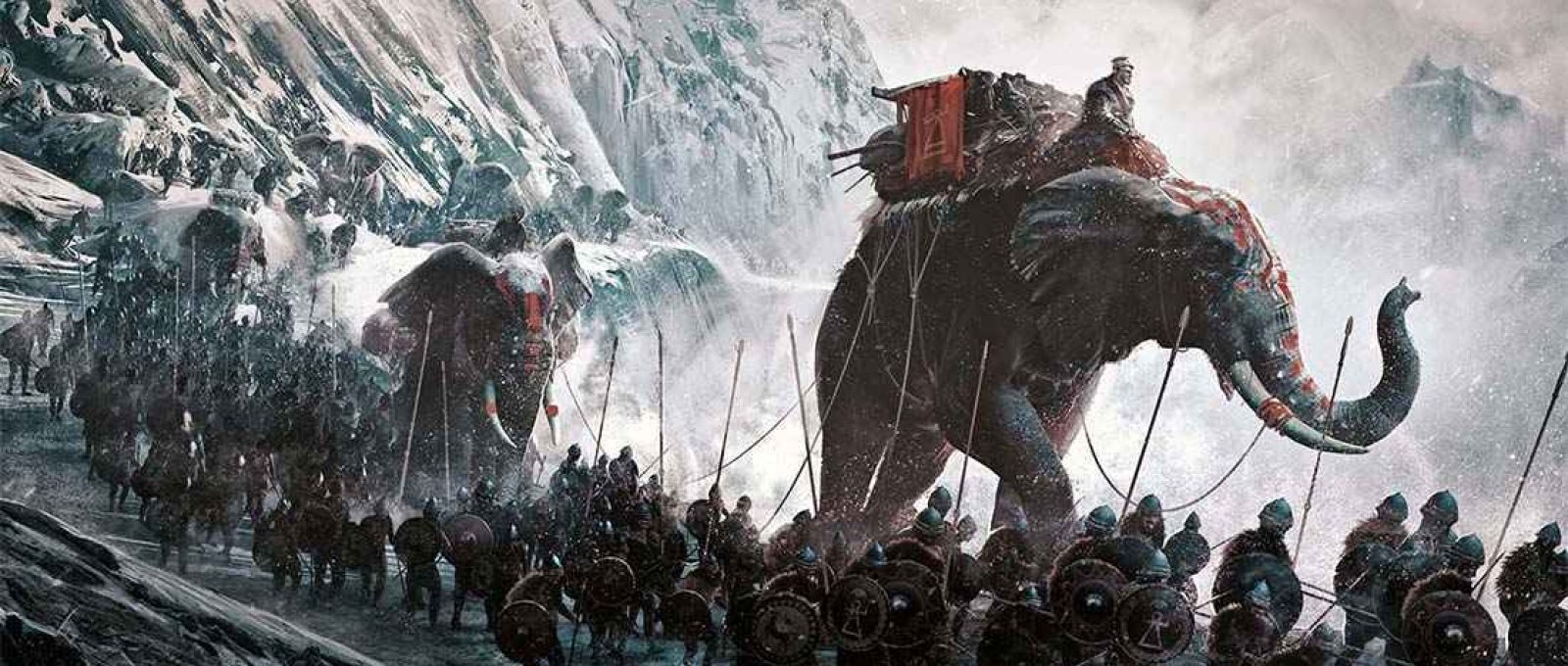 Aníbal cruzando os Alpes (Alex Nice/Artstation).