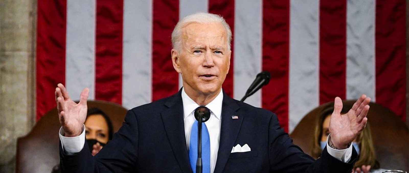 O presidente dos EUA, Joe Biden, discursa em sessão conjunta do Congresso americano em 28 de abril de 2021 (Foto: Associated Press).