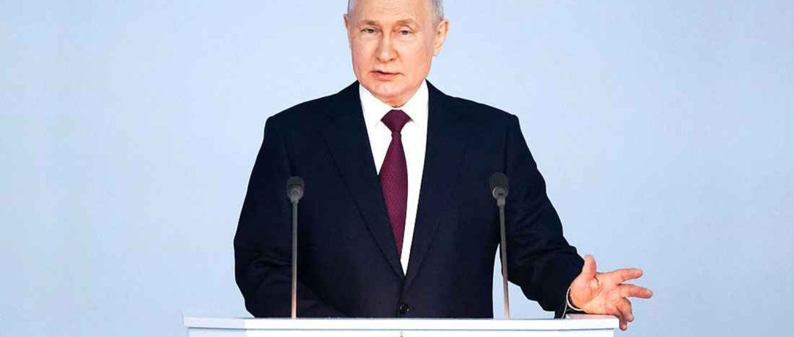 O presidente russo, Vladimir Putin, durante seu discurso à Assembleia Federal (Sergei Karpukhin/TASS).