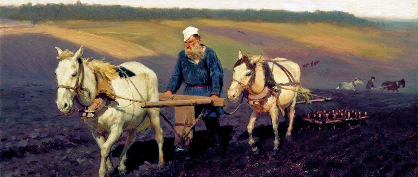 “Se queres ser universal, começa por pintar a tua aldeia.” – Leon Tolstói (“Tolstói arando o campo”, óleo sobre cartão, Ilya Repin, 1887).